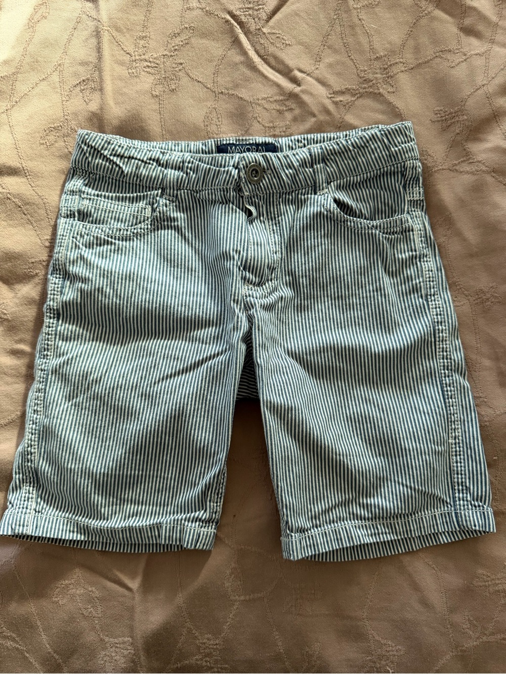 Mayoral Blue and White Striped Boy’s Flat Front Shorts size 6